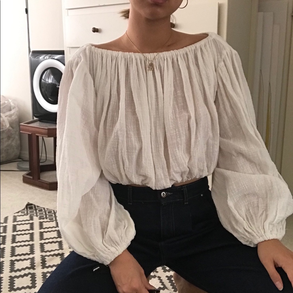 LINEN BLEND MID WAIST LONG SLEEVE TOP